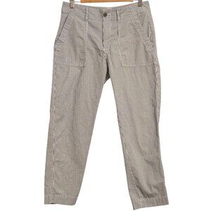 GAP Girlfriend Utility Khaki Pants Railroad Striped Blue Seersucker Size 6